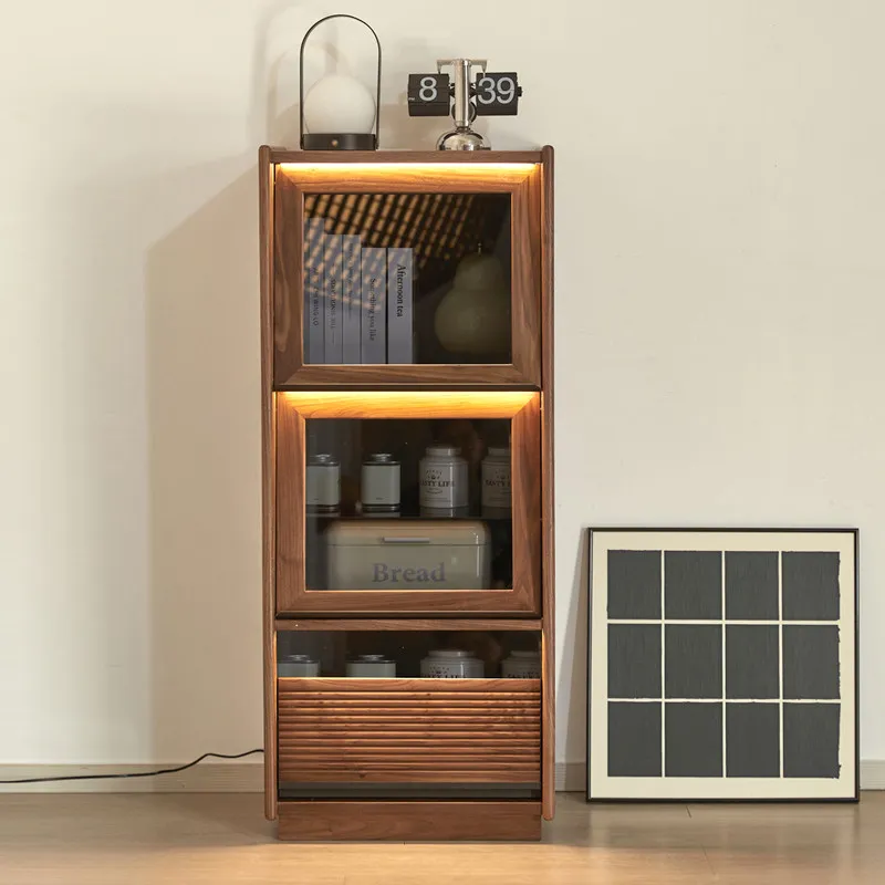 North American black walnut TV side cabinet chest cabinet living room light luxury sofa drawer storage cabinet vertical