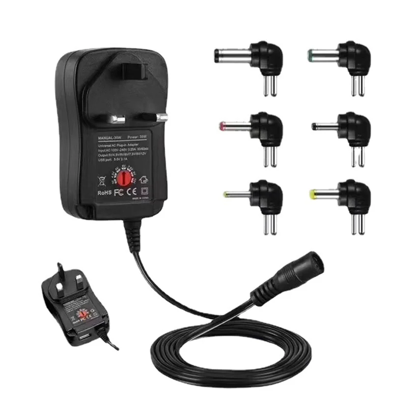 

AB46-Адаптер питания 3-12 В Адаптер питания с регулируемым напряжением USB2.1A 30 Вт Многофункциональный импульсный источник питания Вилка стандарта Великобритании Прочный Простота установки