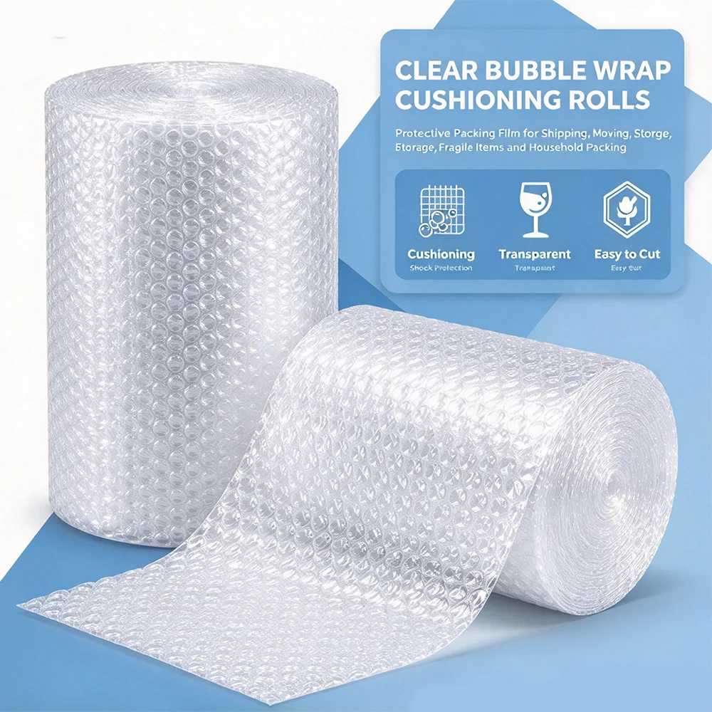 20cm×5m Clear Bubble Roll, Shockproof Anti‑Drop Cushion Bubble Film, Express Shipping Protective Packaging for Fragile Items