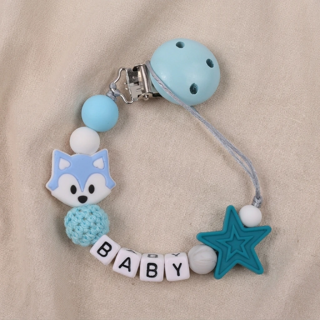 Personalized Fox Pacifier Clip BPA Free Food Grade Silicone Star Teether Holder Custom Name Handmade Dummy Chain Baby Gift