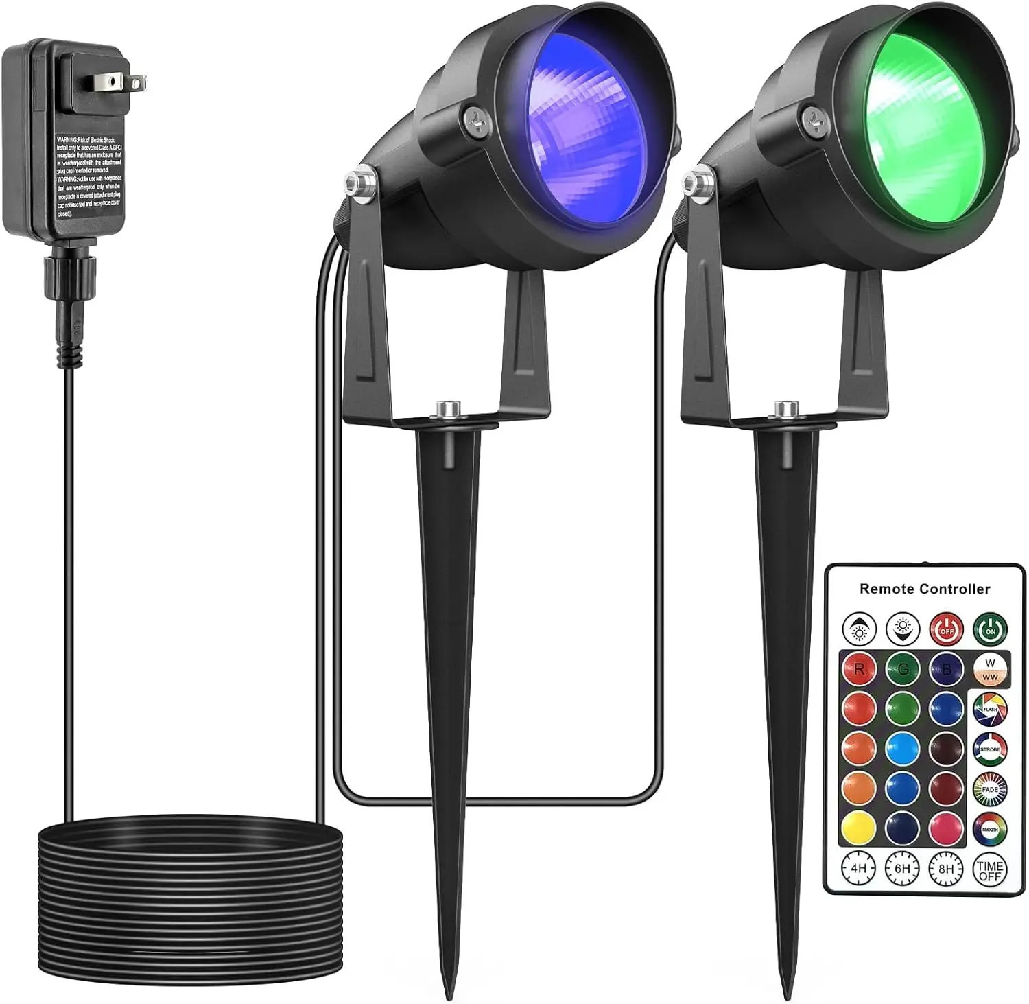 10W RGBW LED Outdoor Spotlights with Timer, IP65 Waterproof for Garden and Holiday Decor