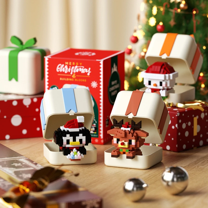 

New Creative Christmas Cartoon Series Building Blocks Deer Snowman Animal Daruma Egg Building Block Model