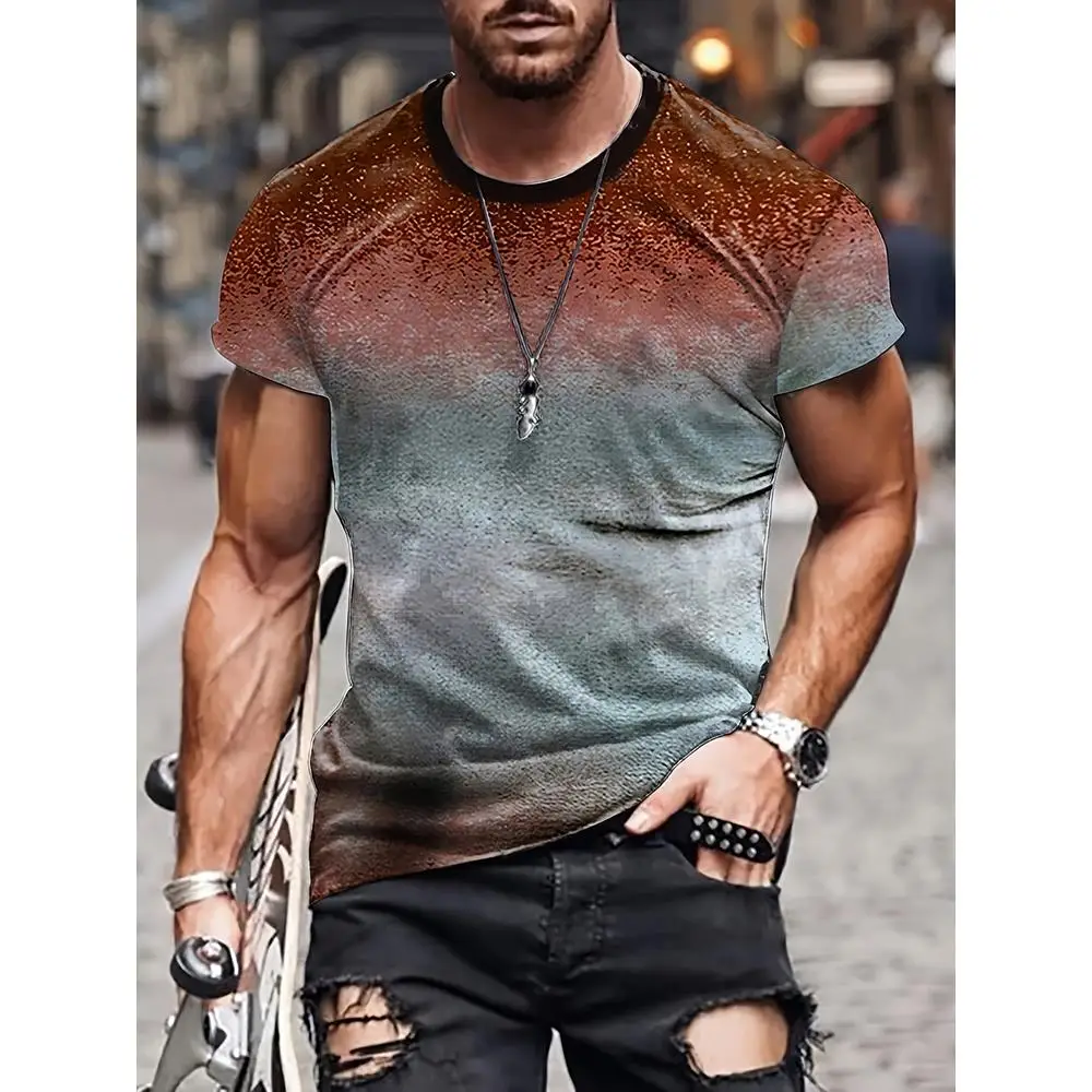 Vintage T Shirt For Men Gradient Graphic 3D Printed Short Sleeve T-Shirts Oversized Men Clothing Outdoor Tops Outdoor Streetwear