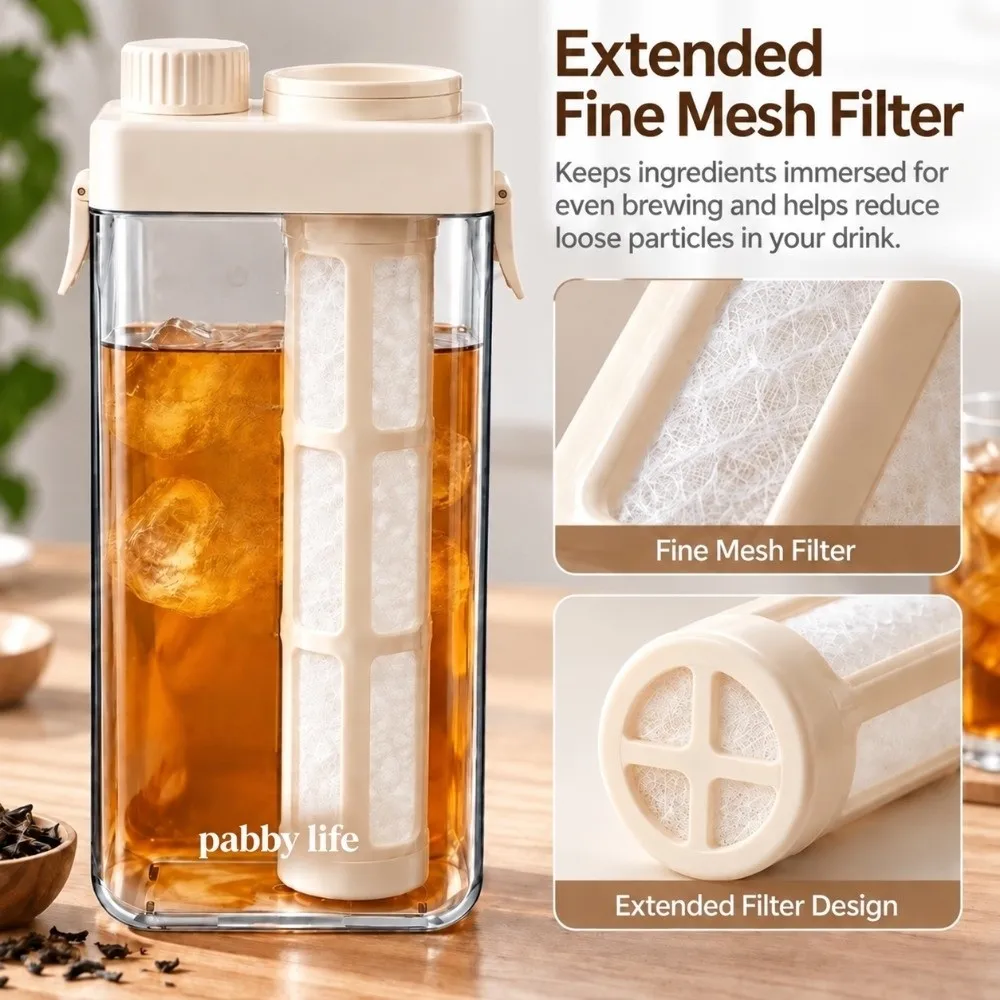 Double Silicone Seal Cold Brew Coffee Maker Built In Measurement Scale Extended Fine Mesh Filter Cold Brew Pitcher Leak-Proof