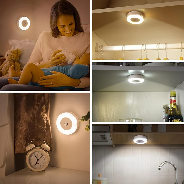 1-6Pcs Energy Saving LED Night Lights Touch Sensor 3 Color Dimmable Wall Night Lamp USB Rechargeable Magnetic Room Aisle Bedroom 4