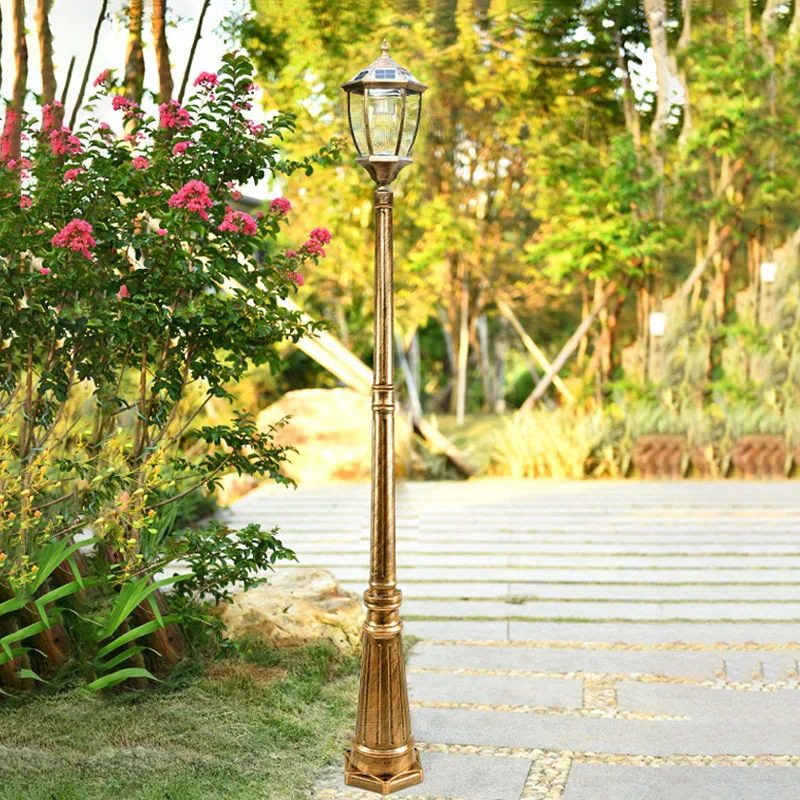 European Waterproof Outdoor Solar Street Lamp Garden Pathway High Pole LED Light Villa Yard Walkway Landscape Lighting