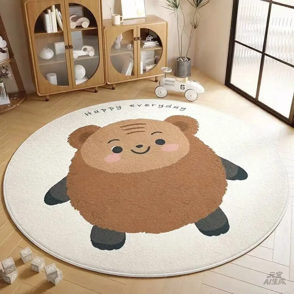 VIKAMA Bedroom Side Rug, Simple Cream Style Cute Round Living Room Coat Rack Soft And Breathable Flannel Carpet For Home Decor