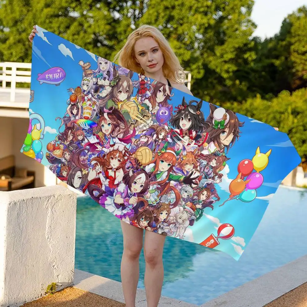 Umamusume Pretty Derby Bath Towel Microfiber Soft Water Absorbing Breathable For Girl Kids Decorative Cartoon Beach Towel