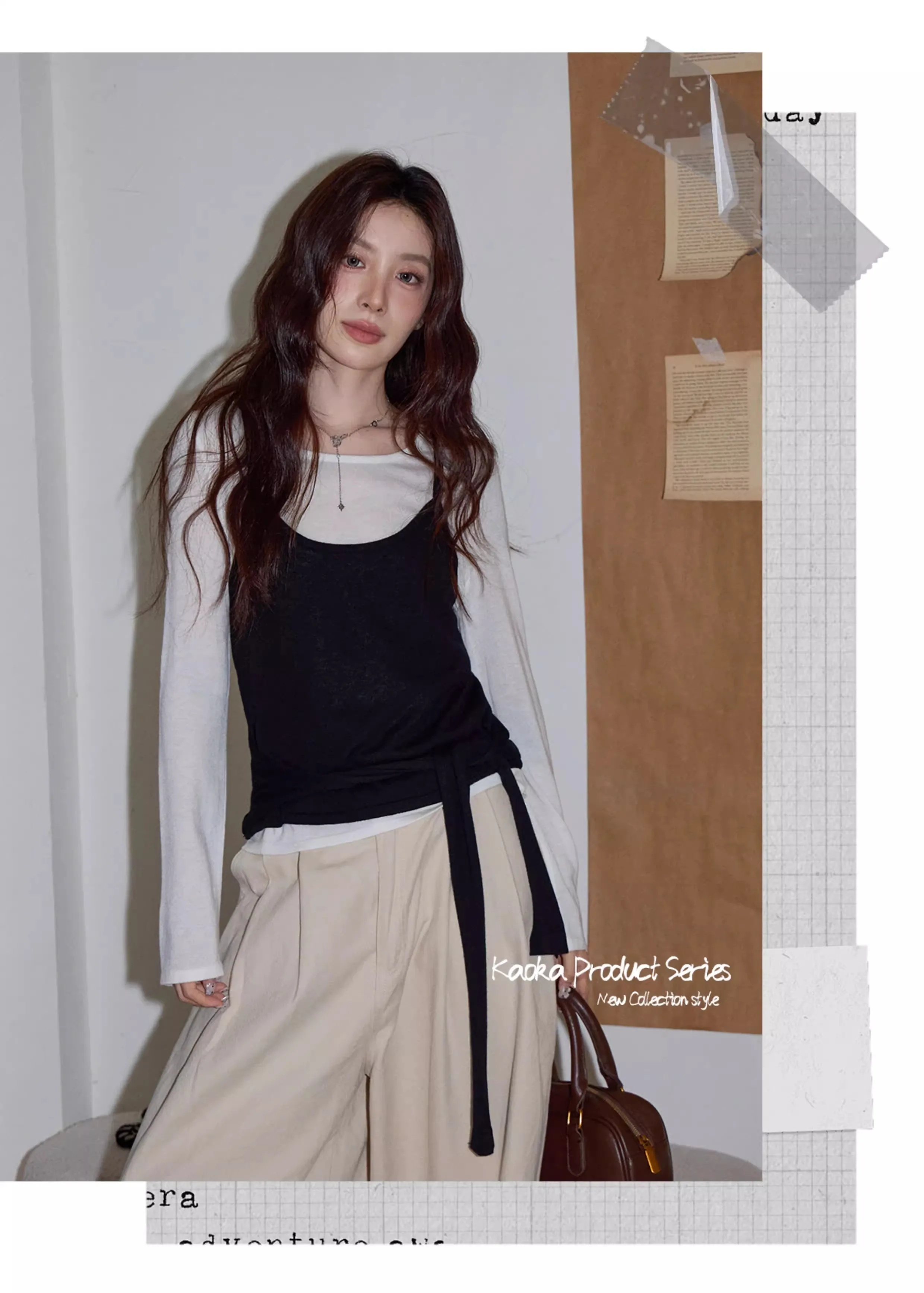 

Топ для отдыха, женская весенне-осенняя футболка с длинными рукавами, темпераментный комплект из двух предметов, базовая рубашка