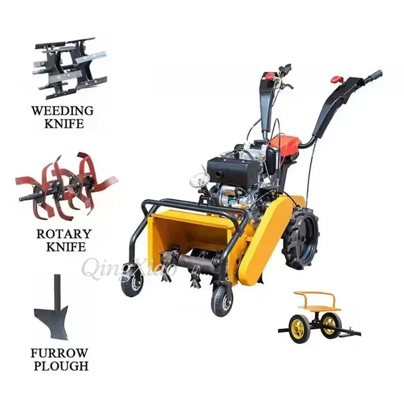 Multifunctional Self Propelled Four Wheel Drive Diesel Micro Tiller Straw Crusher Weeding Mowing Machine For Orchard Use