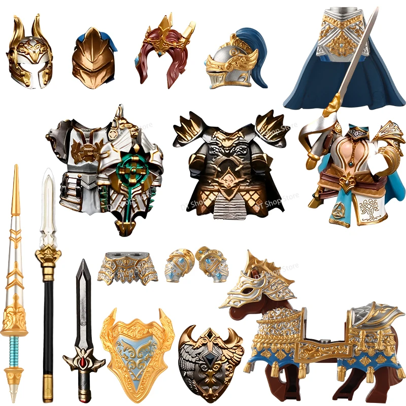 

MOC Heavy Armor Knight Action Figures Medieval Military War Horse Armour Sword Helmet Weapons Accessories Dolls Toys Gifts S127