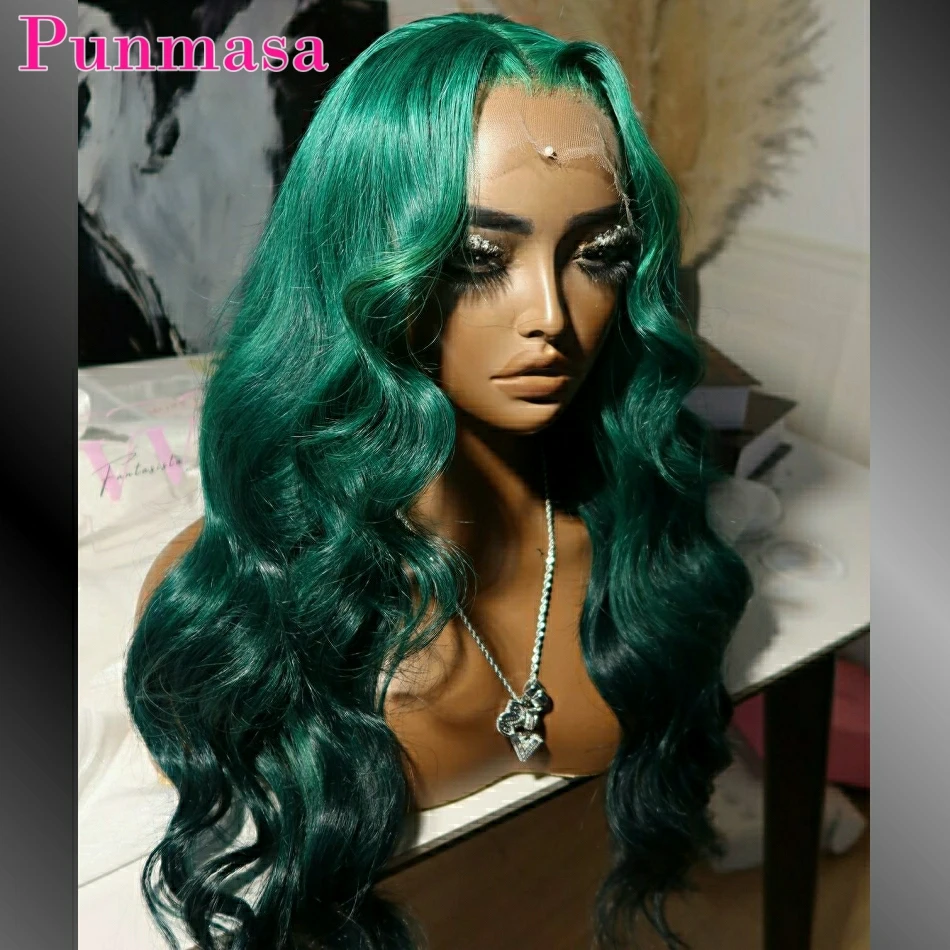 Omber Green Body Wave 13x4 pelucas de cabello humano Frontal de encaje brasileño de color agua suelta 13x6 peluca con malla Frontal para mujeres 200 de densidad