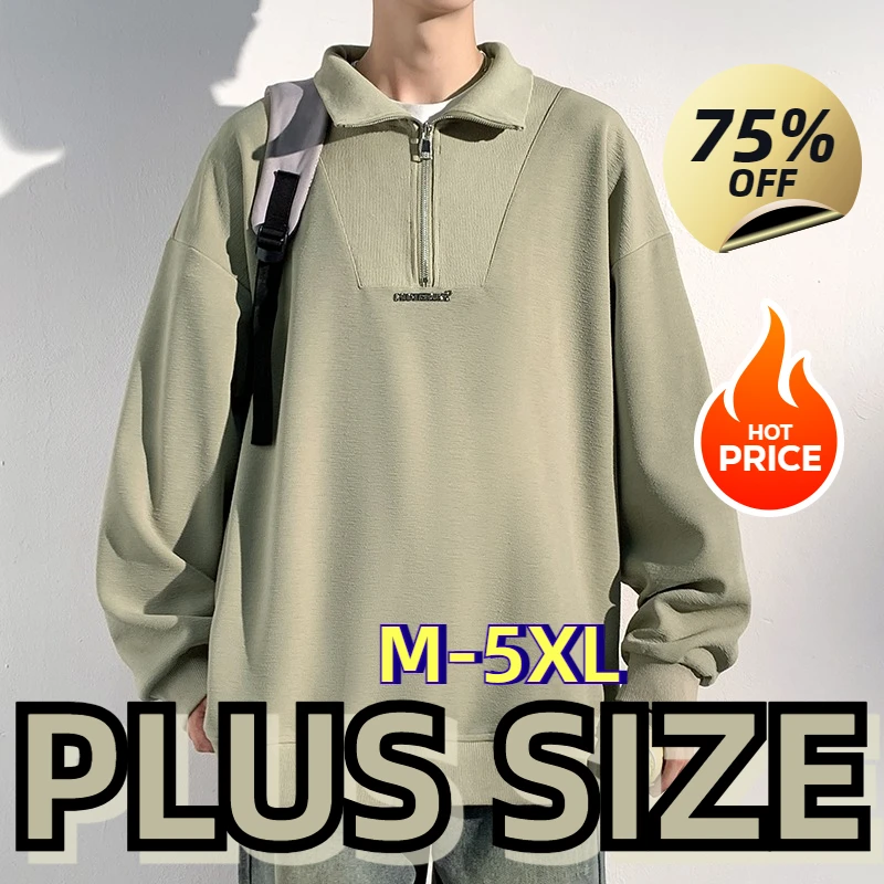 Sudadera de talla grande con bordado de letras para hombre, jersey de media botonadura, Top para diario, Simple, moda, Primavera, nuevo estilo, 5xl