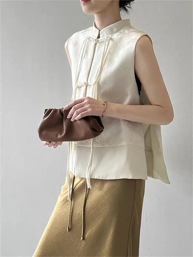 Chinese Style Vests Women Retro Elegant Spring Summer Fashion Sleeveless Temperament All-match Popular Vintage Ladies Outwear