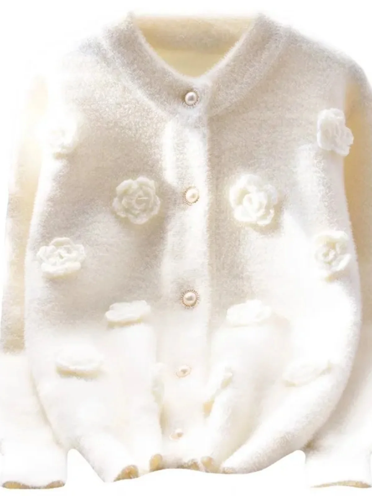 Imitazione pelliccia di visone fiore 3D maglione donna giacca monopetto a maniche lunghe allentata primavera nuovo cardigan lavorato a maglia coreanoO-collo