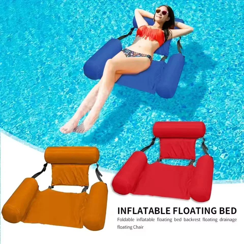 

Foldable Floating Water Hammock - Inflatable Pool Lounger Mat, Recliner Bed for Swimming, Portable Air Mattress Pool Accessories