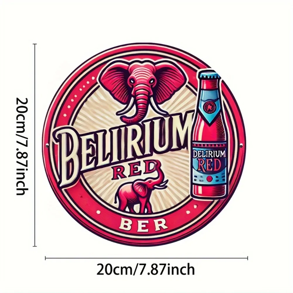1 قطعة 8x8 "علامة ألومنيوم مستديرة عتيقة-تصميم فيل البيرة الحمراء الهذابة ، ديكور مقاوم للبهتان لمطبخ البار والمطعم