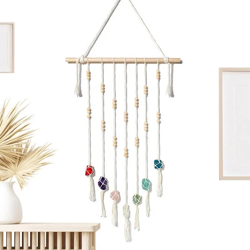 

Natural Crystal Wall Decoration Art Boho Wall Pediments Woven Decoration Natural Gemstone Home Decor Handmade Bohemian Style