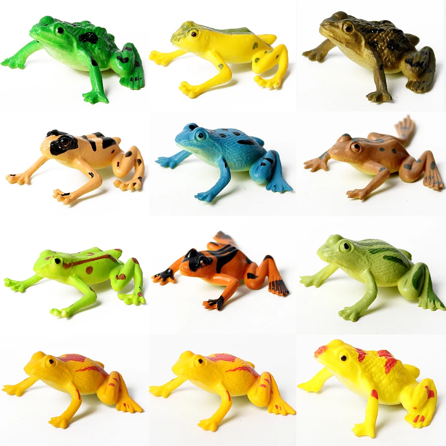 Realistic Plastic Rainforest Woodland Animals Toy Bullfrog Tree Frog Pacman Frogs Model Figures Garden Flowerpot Plants Decor
