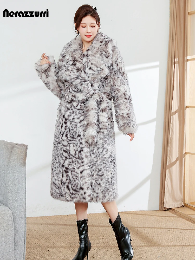 Nerazzurri Winter Long Oversized Colorful Multicolored Thick Warm Soft Fluffy Faux Fur Coat Women Sashes European Fashion 2023