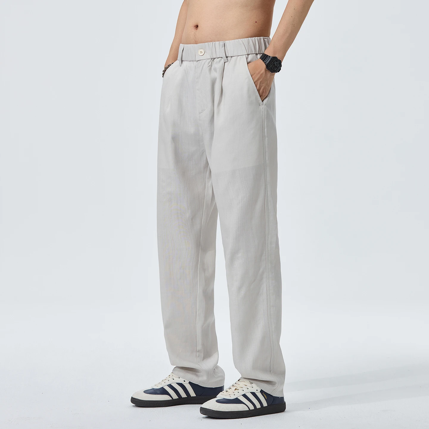 

Man Pants Men Trousers Summer Cotton Linen Lyocell Light Business Casual Wide Leg Loose Fit Comfortable
