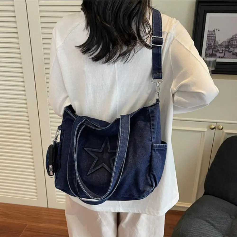 

Casual Vintage Women Tote Bags Denim Y2k Messenger Bags Harajuku Stars Gothic Handbag Commuting