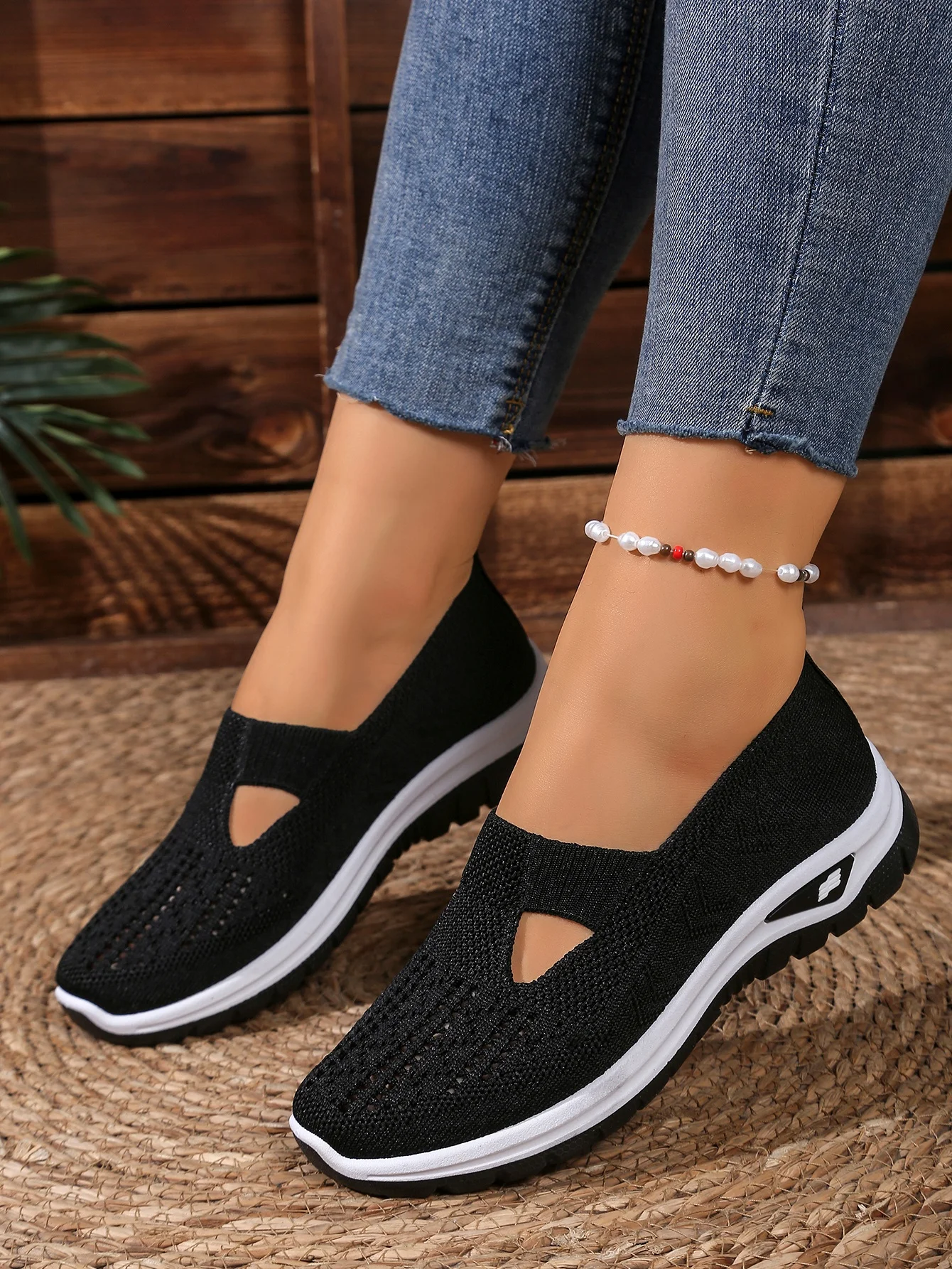 Sommerliche, atmungsaktive, hohlgestrickte Damen-Slip-On-Schuhe, rutschfeste, leichte Wandersneaker, lässige Mesh-Loafer für den Außenbereich – Detail 5