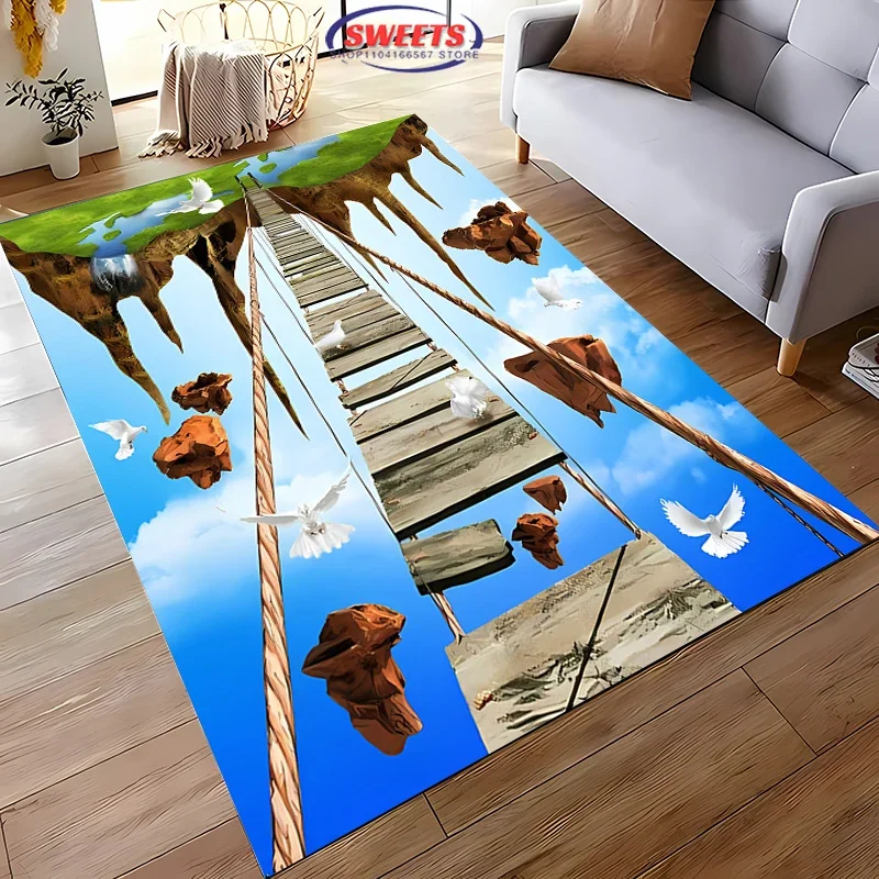 Alfombra con estampado de puente de suspensión suspendida, obra maestra de ilusión 3D, impresionante alfombra de ilusión Visual, interesante decoración del hogar, regalo