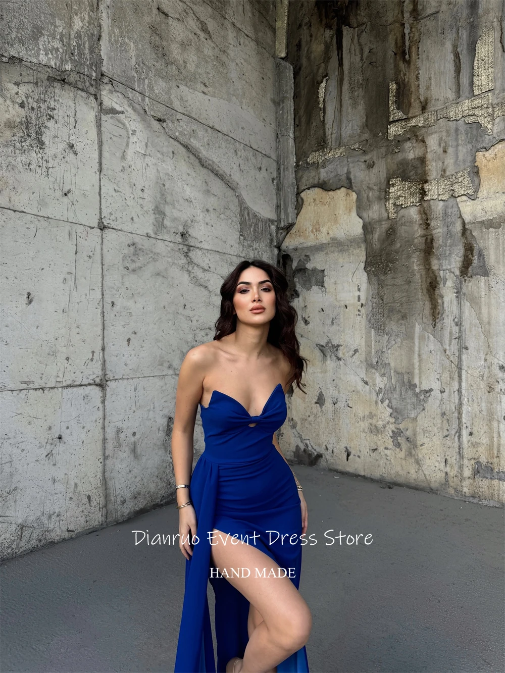 디안루오 로얄 블루 스위트하트 이브닝 드레스 우아한 새틴 로브 드 소와레 사이드 슬릿 레이스업 백 드레스 2025 여성 맞춤 제작