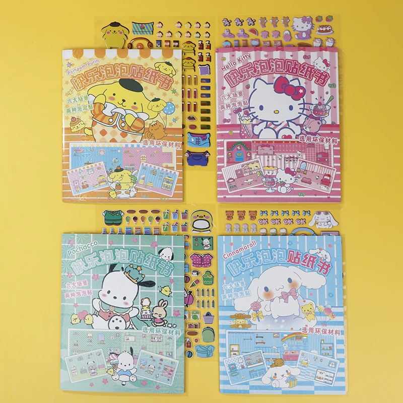 New Creative Sanrio Kuromi My Melody Bubble Sticker Book Kawaii Quiet Book 3D Bubble Scene Sticker Book Girls Handmade Gift Toys