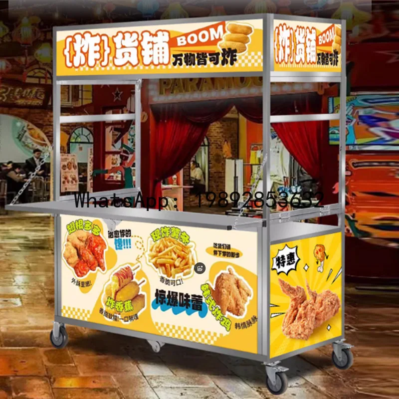 Hys mobile commercial foldable stall cart hand push shelf hot stew movable stall snack food truck image 2