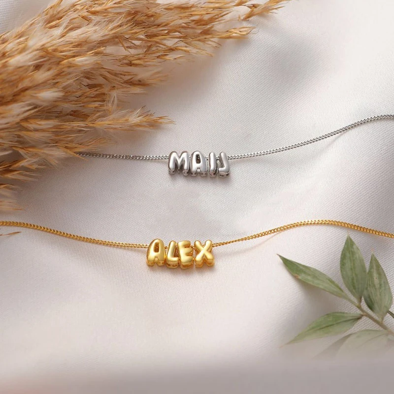 

Custom Bubble Name Necklace 3D Balloon Letter Pendant DIY Personality Name Necklace Letter High-end Christmas Gifts For Her