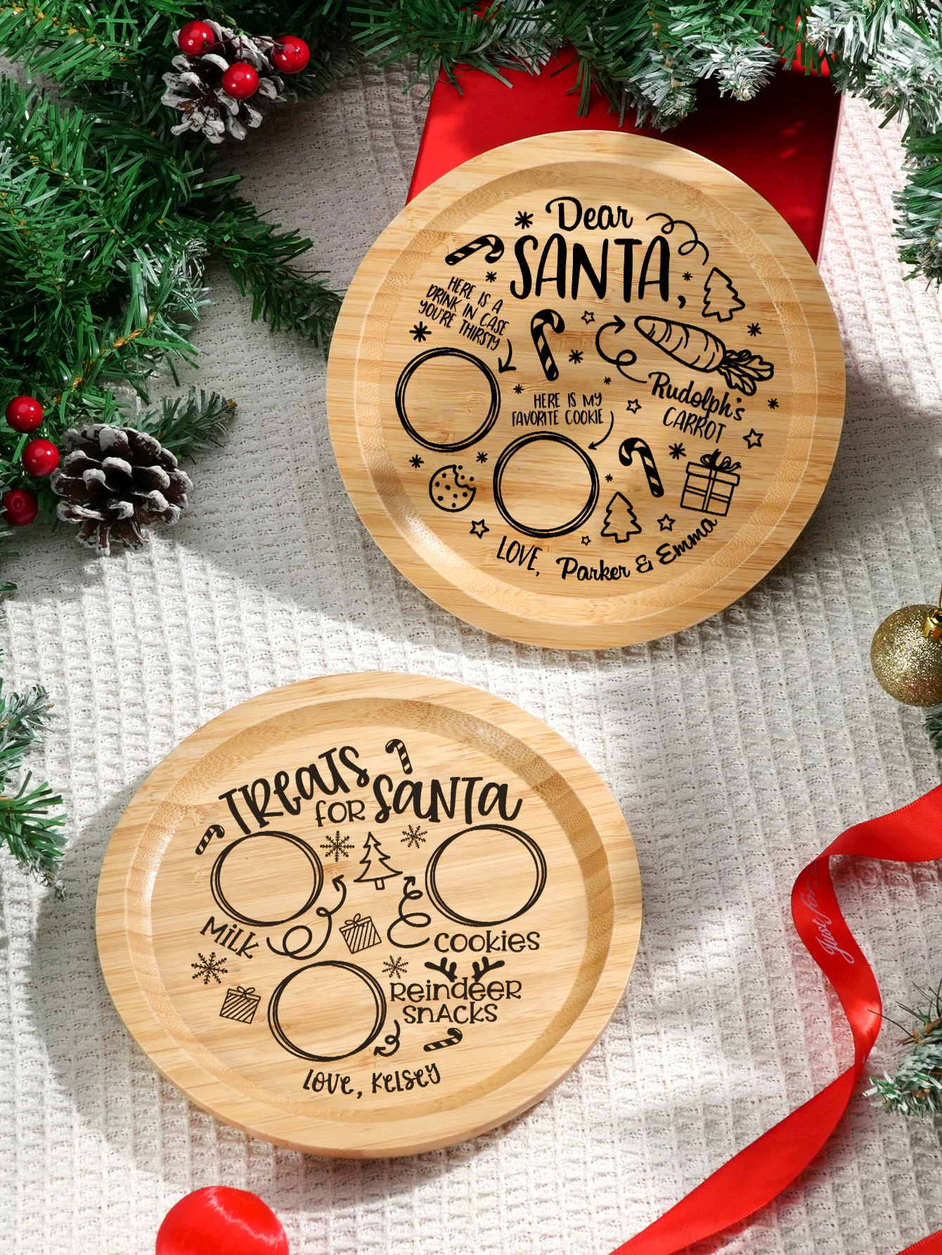 1pc Custom Name Christmas Wooden Cheese Board Personalized Round Charcuterie Tray with Name 20x20cm Engraved Serving Plate