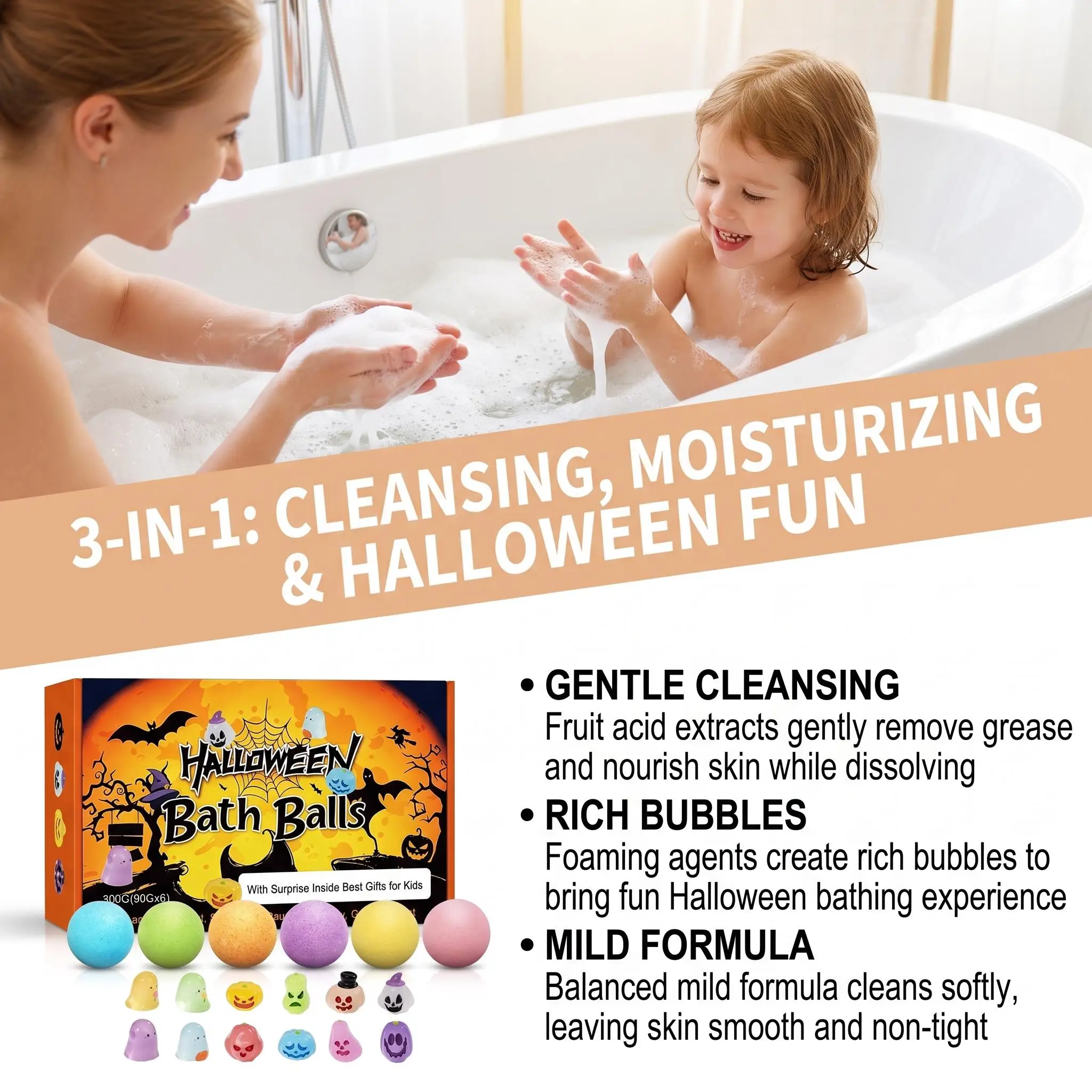 Halloween Bath Bombs For Kids |With Toys Inside,6 Spooky Shapes,Fruity Scents, Relaxing Aromas Party Holiday Gift For Boys Girls - view 2
