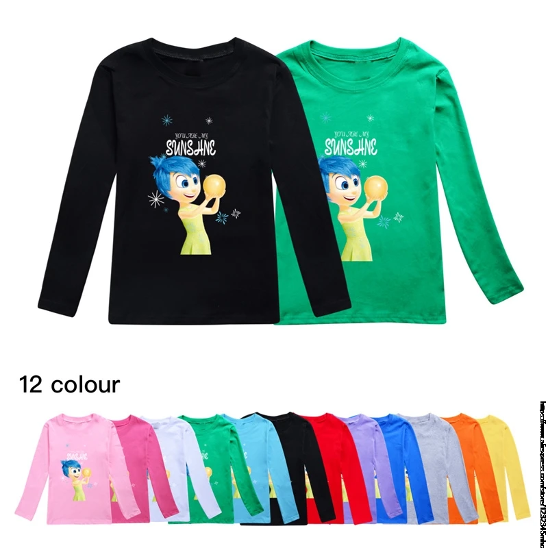 New Inside Out2 Girls T Shirt Cartoon Long Sleeve Spring Autumn T-shirt Baby Children Birthday Party Princess T-shirt Best Gift