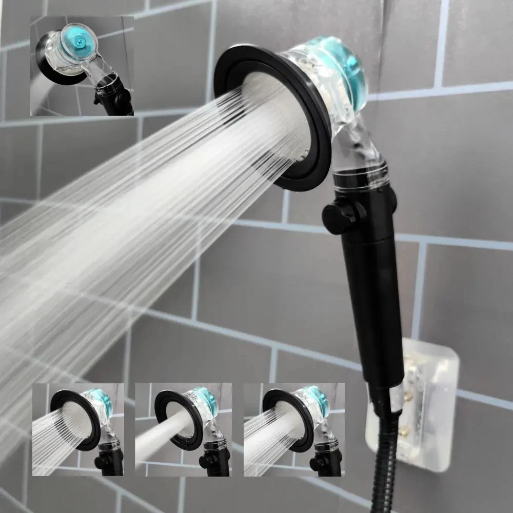 Turbo Propeller High Pressure Shower Head With Filter 3 Modes  Large Flow Pressurized Spray Nozzle Rainfall Bathroom Shower