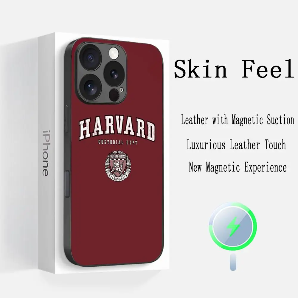 Harvard logo fashion cool design Phone Case For iPhone 16 15 14 13 12 11 Plus Pro Max  High-end Luxury Magsafe Sheepskin