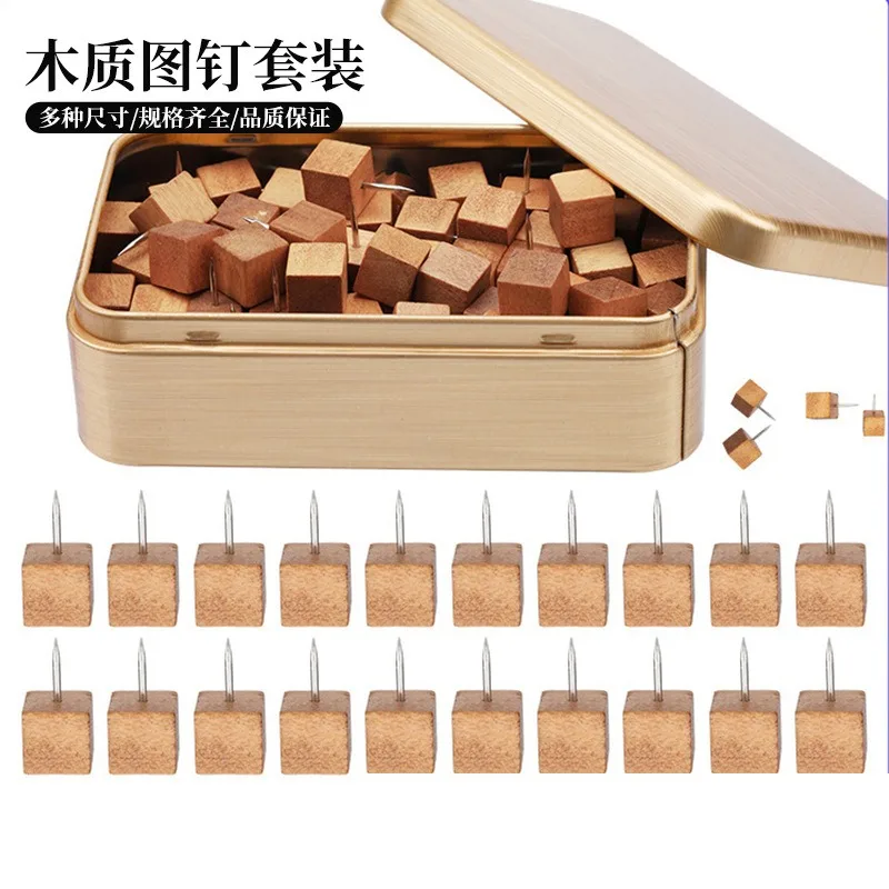 Boxed Square Wood Head Push Pins Multipurpose Positioning Tacks School Office Stationery For Pictures Documents Marking