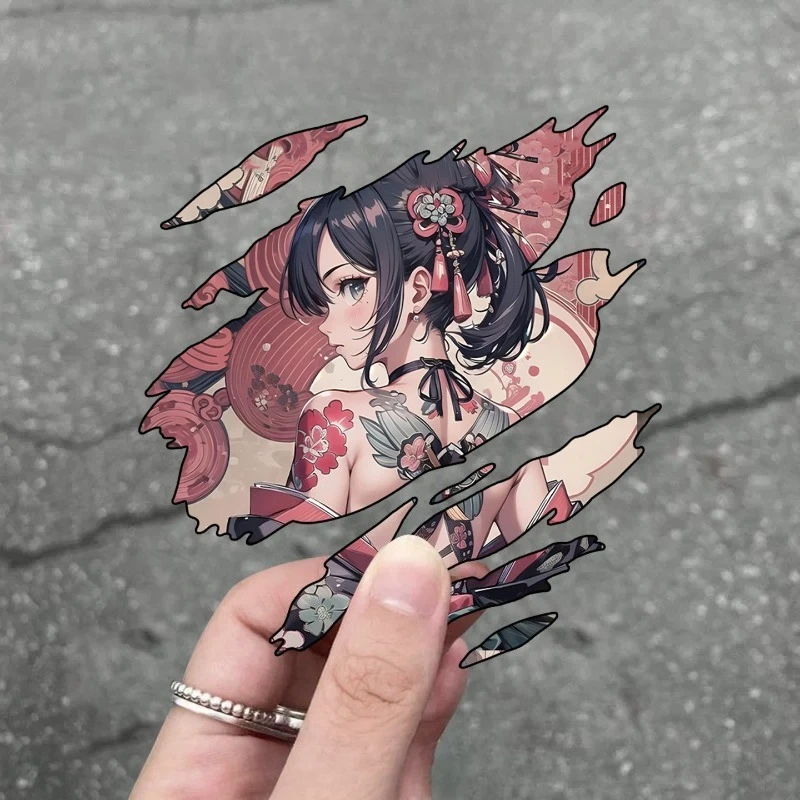 Tear Claw Scratch Japanese Geisha Anime Girl Car Sticker Waterproof Vinyl Decal for Auto Window Motorcycle Scratch Cover