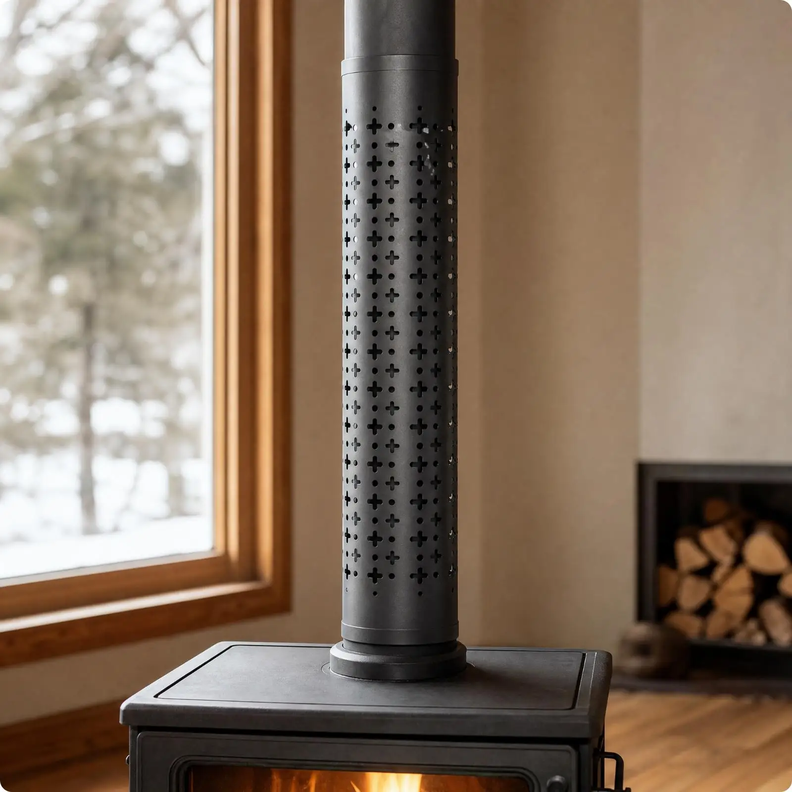 Metal Firewood Stove with Perforated Anti Scald Chimney Protector for Cabin Outdoor Camping Heater