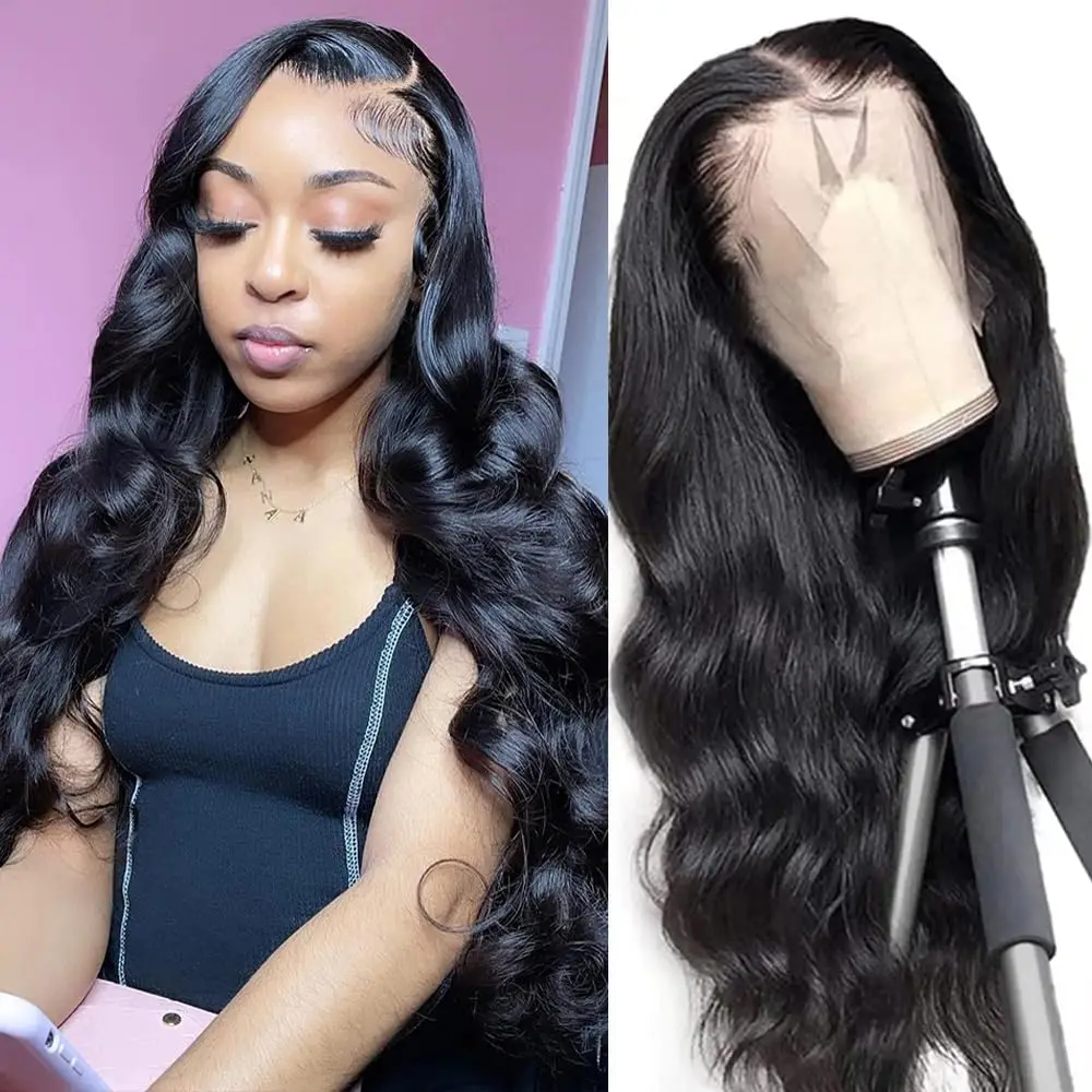 

Alipretty 13x6 13x4 Body Wave Human Hair Lace Frontal Wig 5x5 Glueless Lace Closure Wigs Pre Plucked 180% Density Black Wig