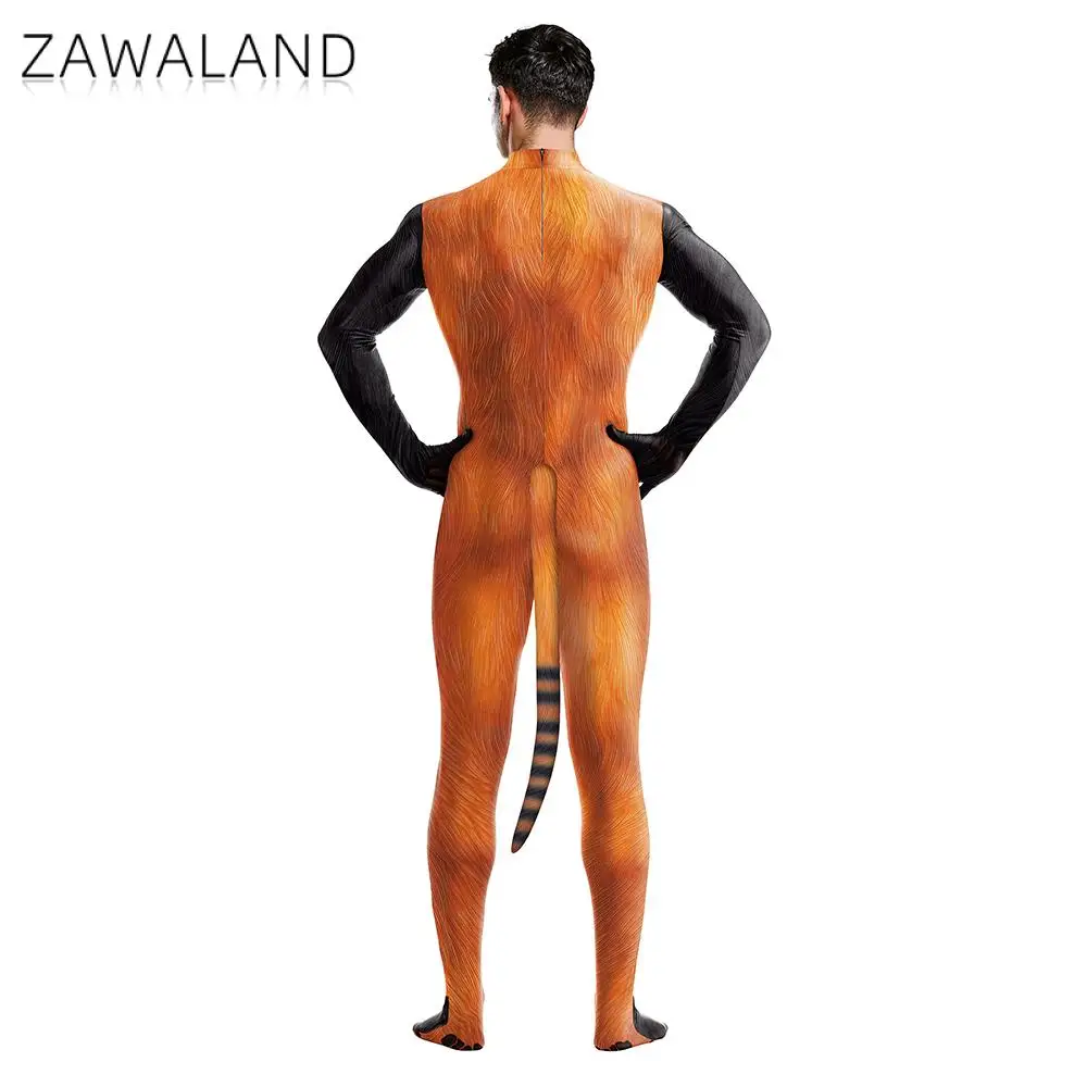 Zawaland Zentai Halloween Kostuum Animal Jumpsuit Met Staarten Cosplay Kostuum Festival Party Kleding Anime Jurk Bodysuit