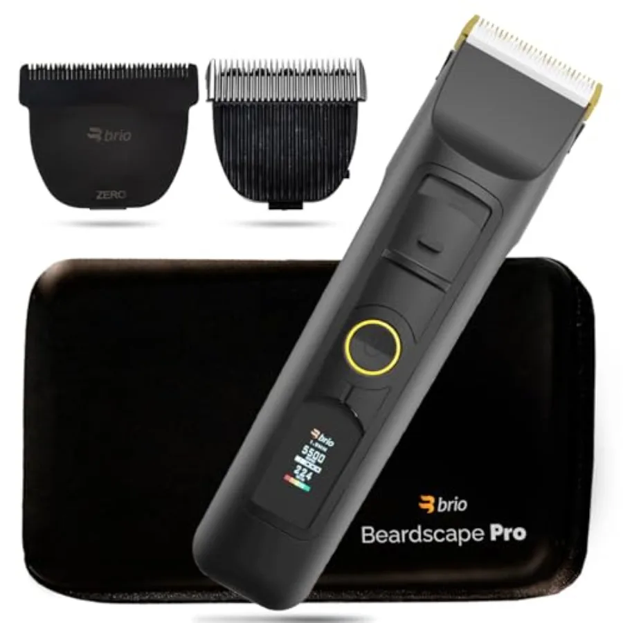 

Brio Beardscape V2 Black Grooming Kit with Ceramic Blade Travel Case Adjustable Length Guards for Precision Trimming Complete S