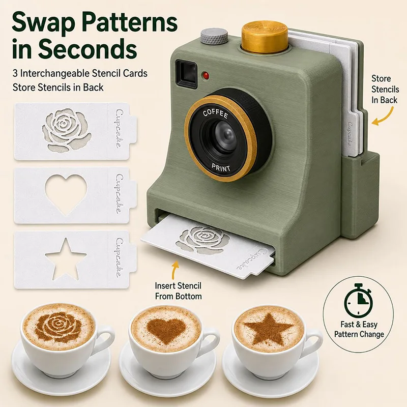 New 3D Print Latte Art Coffee Printer One Click Chocolate Foam Printer With Interchangeable Stencil Cards For Home Cafe DIY