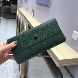 100% Genuine Leather Long Wallet Luxury Solid Money Slim Clutch Bag For Men Women Top Cowhide Coin Purse ID Credit Card Holder