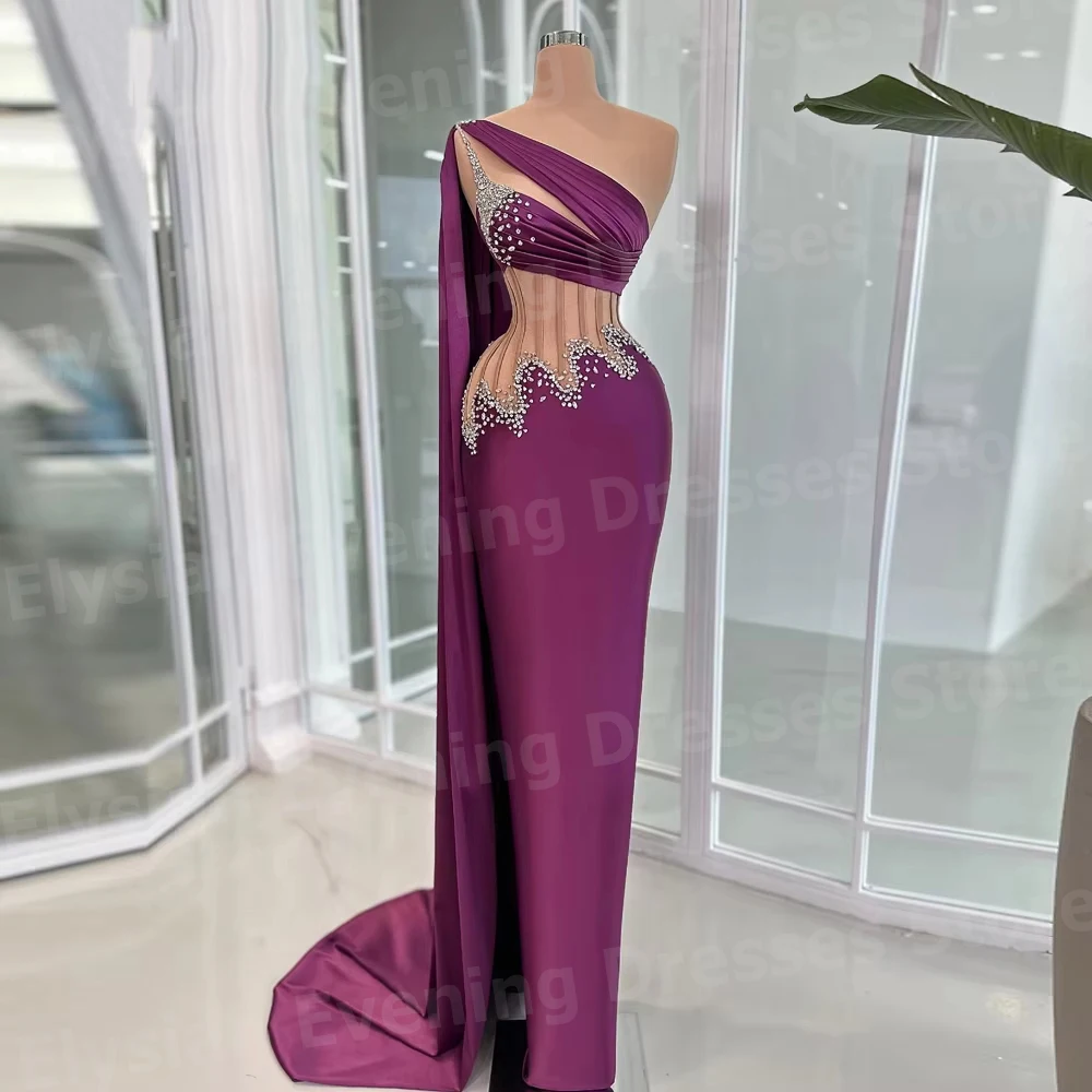 Sexy Meerjungfrauen-Abendkleider für Damen mit einer Schulter, maßgeschneiderte Robe De Soirée, Ballkleider, perlenbesetzte formelle Partykleider für Damen