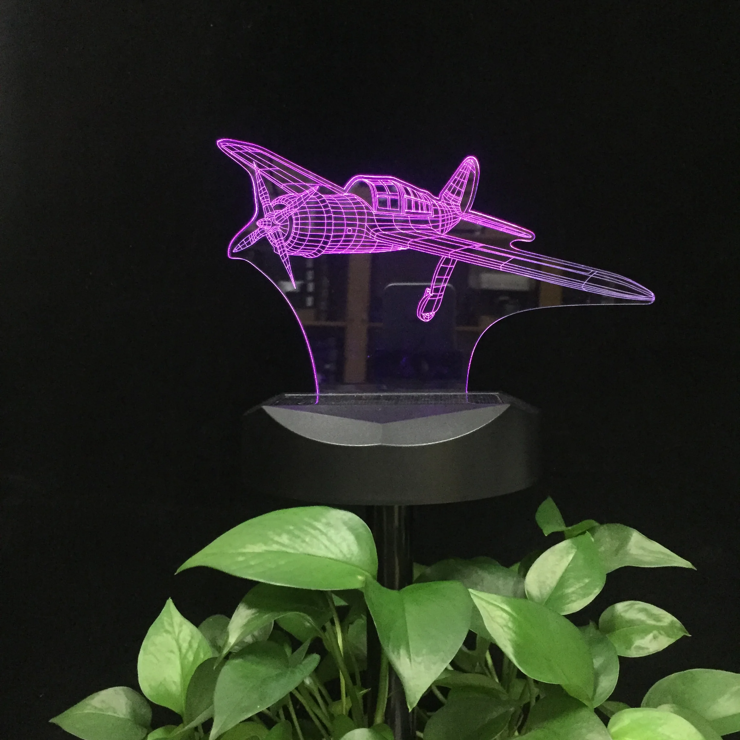 ใบพัดขับเคลื่อนเครื่องบิน Jet Plane พลังงานแสงอาทิตย์ภูมิทัศน์สวน3D หลอดไฟ LED กลางคืนกันน้ำสำหรับลานของขวัญ