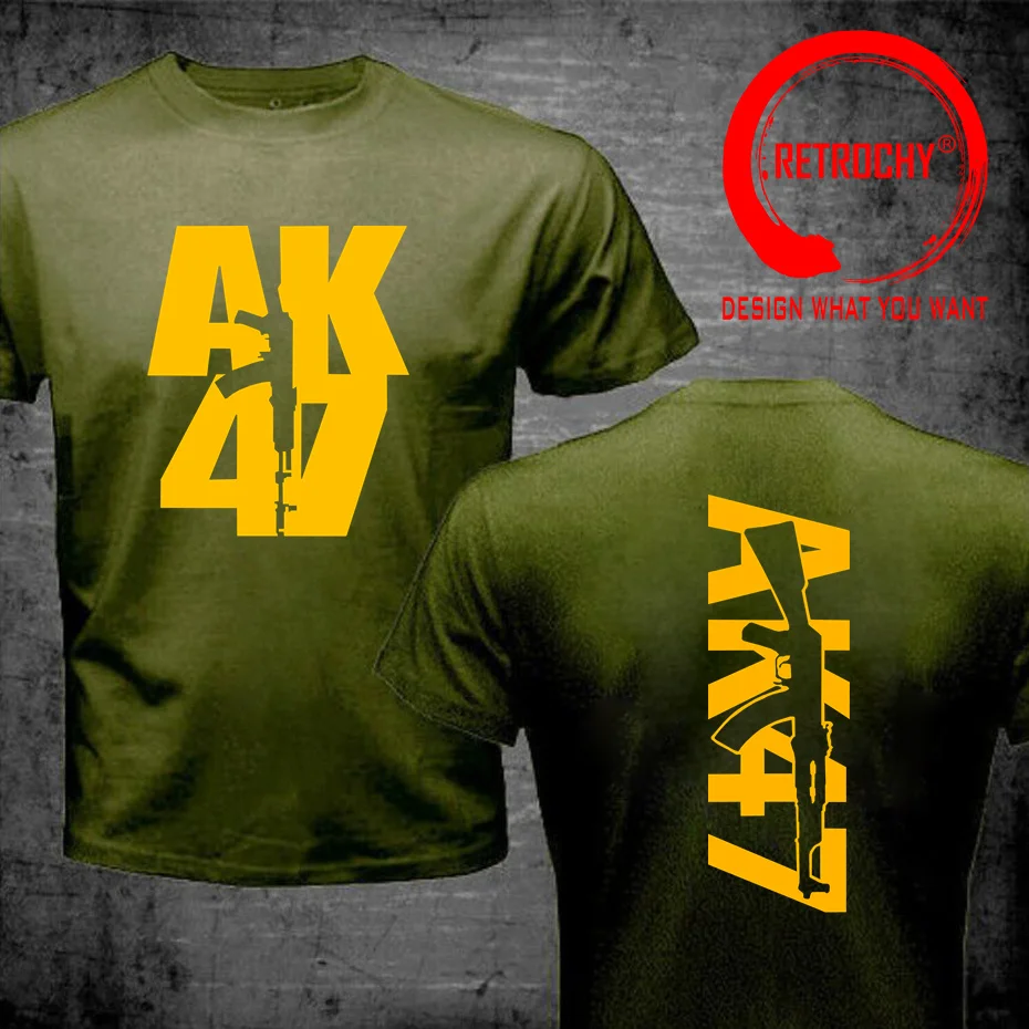 Russian Kalashnikov Graphic T Shirts New Cool Man AK-47 Russian Riffle Black High Quality Cotton T-shirt Outdoors Creative Tees