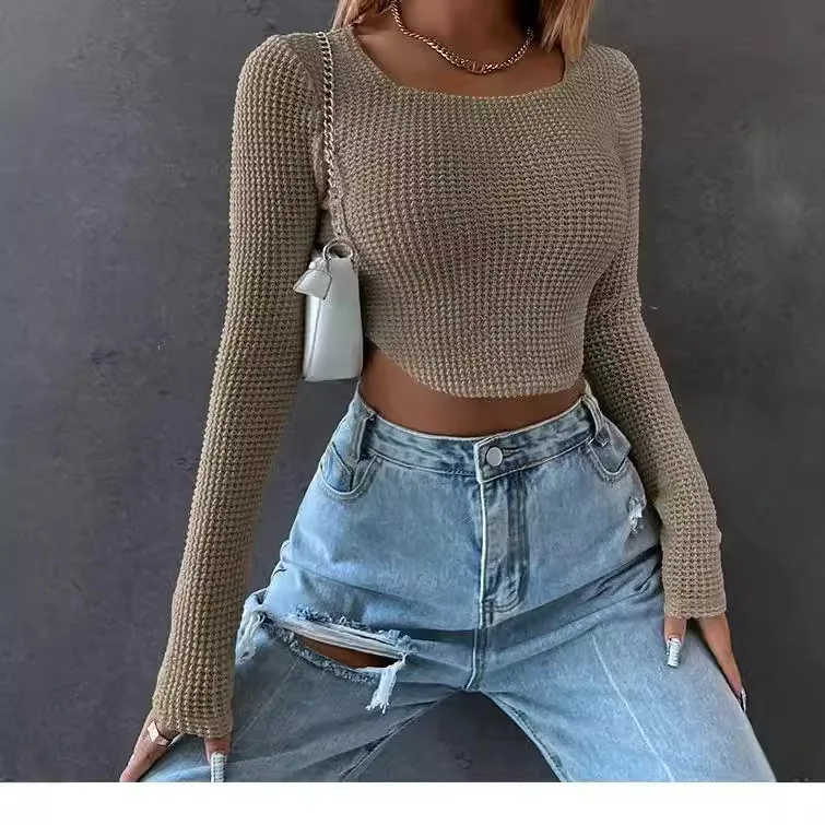 تي شيرت نسائي مثير بأكمام طويلة ملابس الشارع الشهير Y2k ملابس متماسكة قطع علوية كورية موضة ربيع الخريف قصيرة نحيل التي شيرت 2022 #3