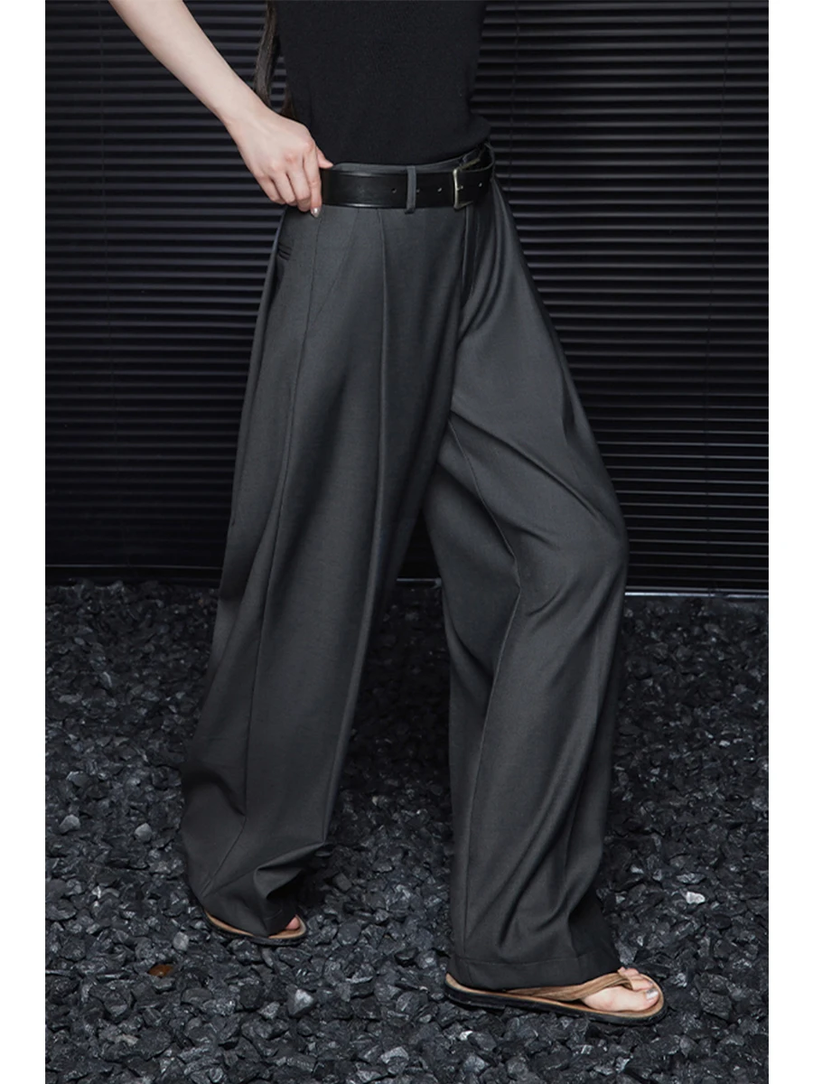 

Женские брюки с высокой талией, свободного прямого кроя, весна-осень, новые, модные, драпированные, широкие, в стиле кэжуал, для бизнеса